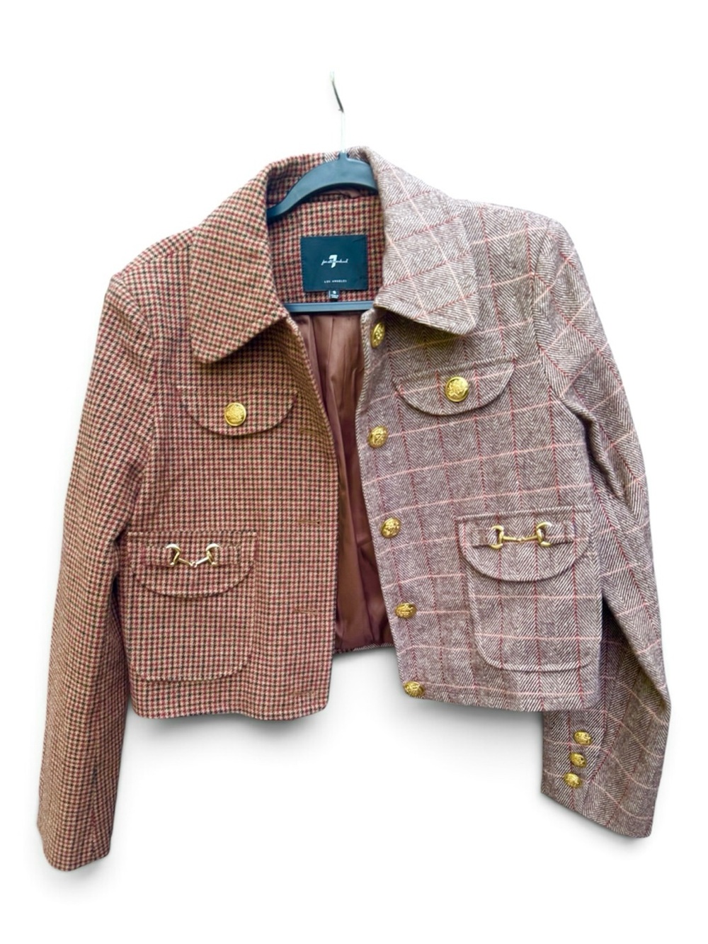 7 For All Mankind Mixed Media Plaid Jacket with Gold Horse Bit and Buttons